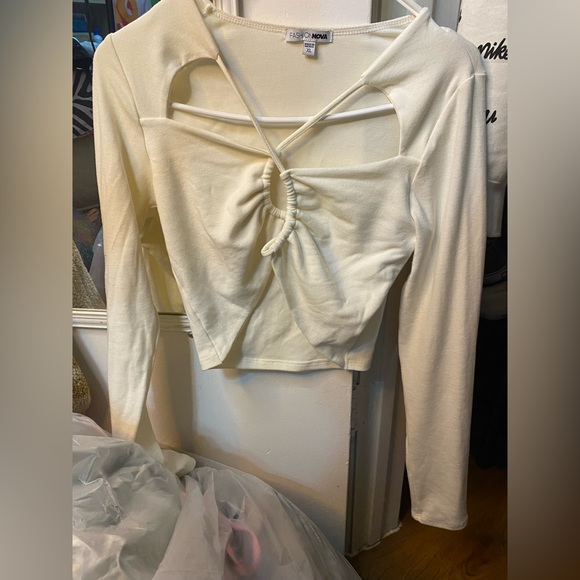 Fashion Nova Tops Fashion Nova White Open Chest Long Sleeve Poshmark
